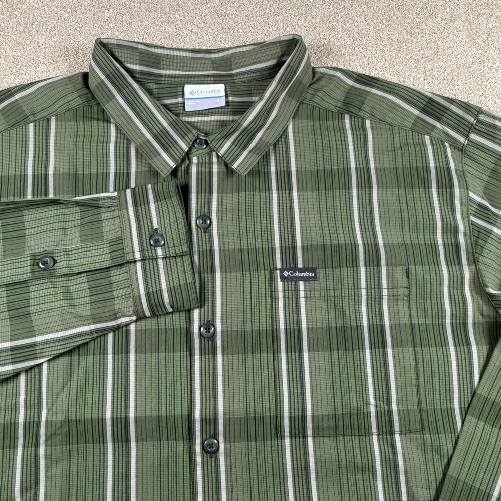 Columbia Mens XL‎ Green Plaid Long Sleeve Button Down Cotton Shirt XM5208